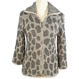 Ruby Rd 3/4 Sleeve Zip Sweater Cardigan Gray Shimmer - Women's Size Medium‎